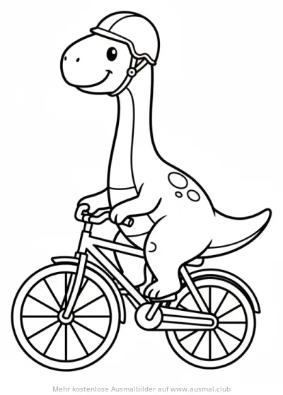 Dino mit Fahrradhelm auf einem Fahrrad Ausmalbild