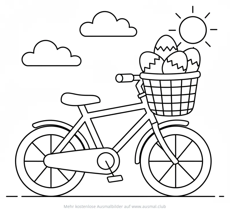 Fahrrad mit Ostereiern im Korb Ausmalbild