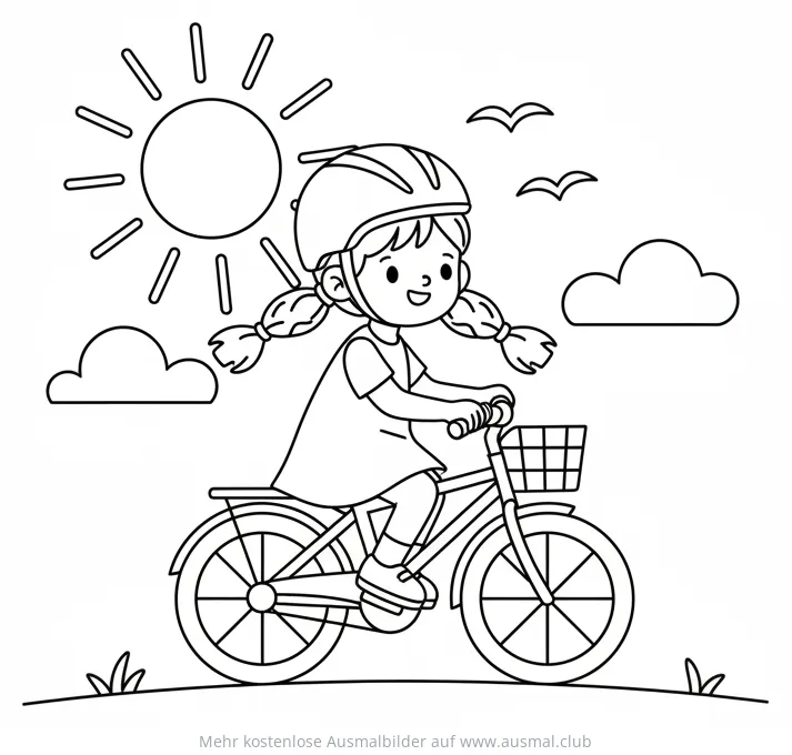 Mädchen mit Fahrradhelm fährt Fahrrad Ausmalbild