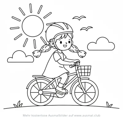 Mädchen mit Fahrradhelm fährt Fahrrad Ausmalbild