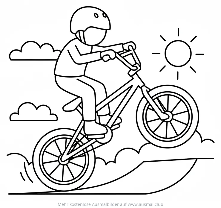 BMX Fahrer macht Trick auf Rampe Ausmalbild