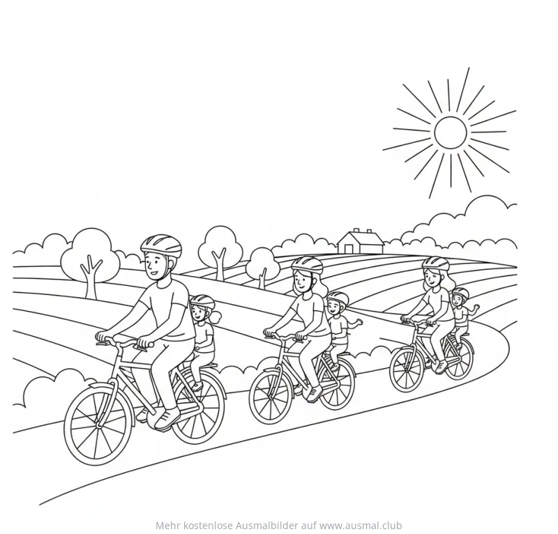 Familie fährt Fahrrad Ausmalbild