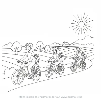 Familie fährt Fahrrad Ausmalbild
