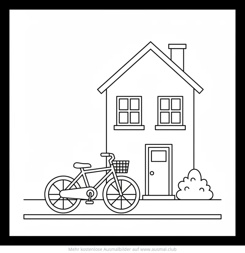 Fahrrad vor Haus Ausmalbild