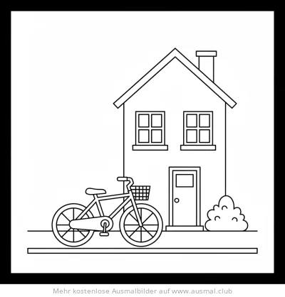 Fahrrad vor Haus Ausmalbild
