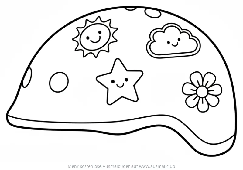 Fahrradhelm Ausmalbild mit Sonne, Wolke, Stern und Blume