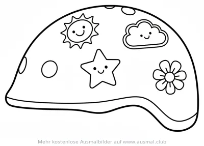 Fahrradhelm Ausmalbild mit Sonne, Wolke, Stern und Blume