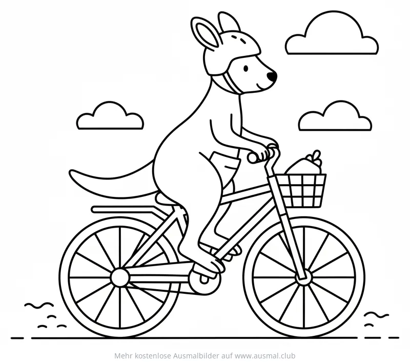 Känguru mit Helm fährt Fahrrad Ausmalbild