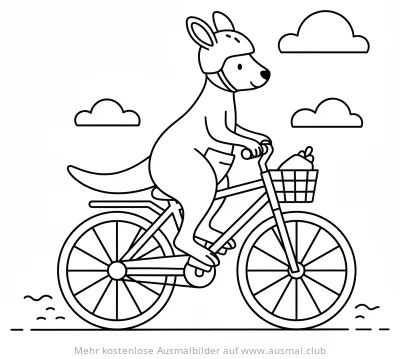 Känguru mit Helm fährt Fahrrad Ausmalbild