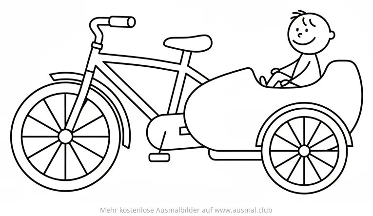 Fahrrad mit Seitenwagen Ausmalbild mit Kind