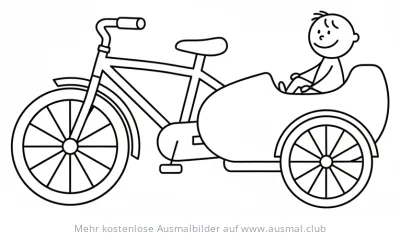 Fahrrad mit Seitenwagen Ausmalbild mit Kind