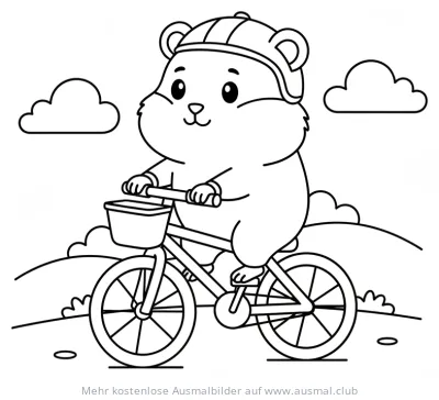 Hamster mit Helm auf Fahrrad Ausmalbild