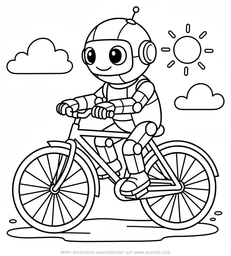 Roboter auf Fahrrad Ausmalbild