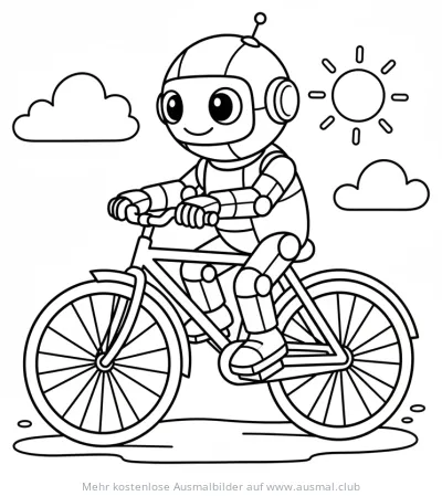 Roboter auf Fahrrad Ausmalbild