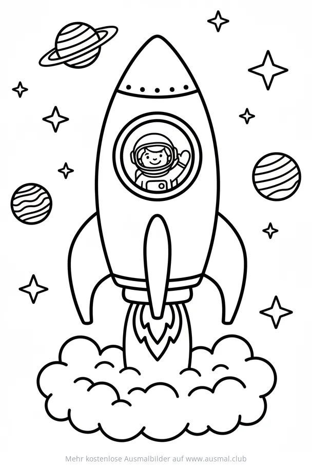 Rakete mit Astronaut beim Start Ausmalbild