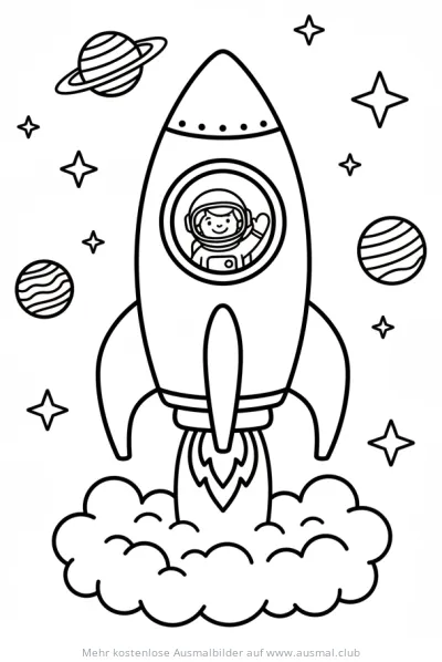 Rakete mit Astronaut beim Start Ausmalbild