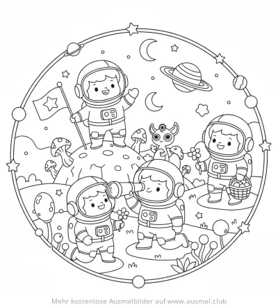 Astronauten auf einem Planeten mit Alien Ausmalbild