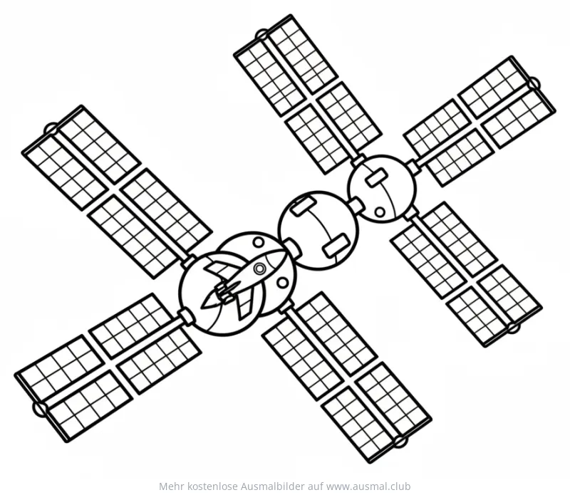 Raumstation mit Rakete Ausmalbild
