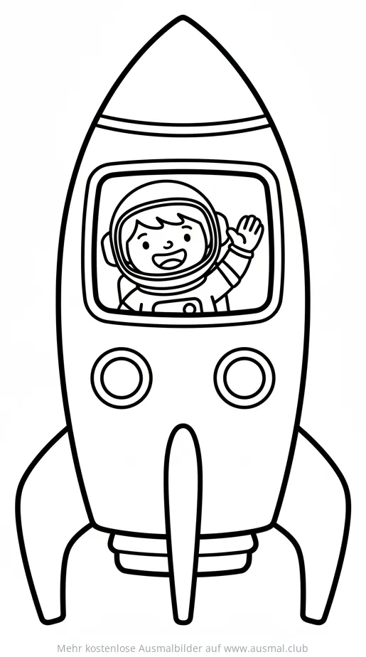 Rakete mit Astronaut im Fenster Ausmalbild