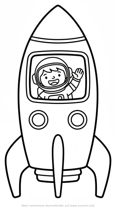 Rakete mit Astronaut im Fenster Ausmalbild