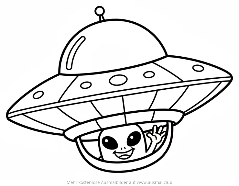 UFO mit freundlichem Alien Ausmalbild