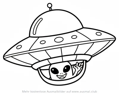 UFO mit freundlichem Alien Ausmalbild