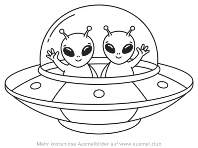 Zwei Aliens im UFO Ausmalbild