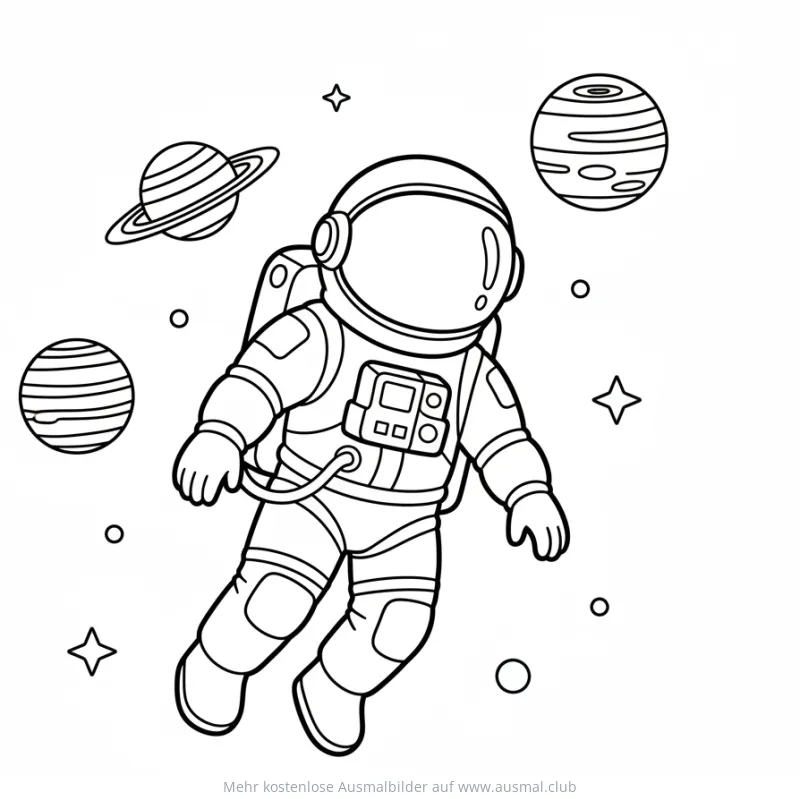 Astronaut im Weltraum mit Planeten Ausmalbild