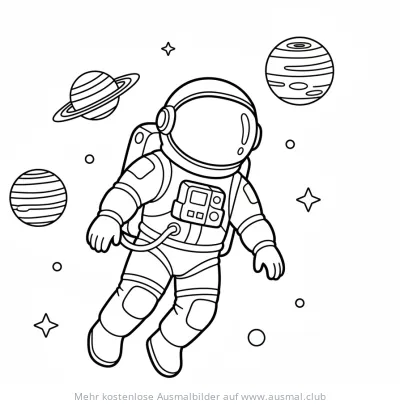 Astronaut im Weltraum mit Planeten Ausmalbild