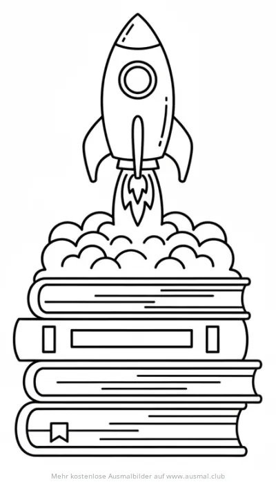 Raketenstart von Bücherstapel Ausmalbild