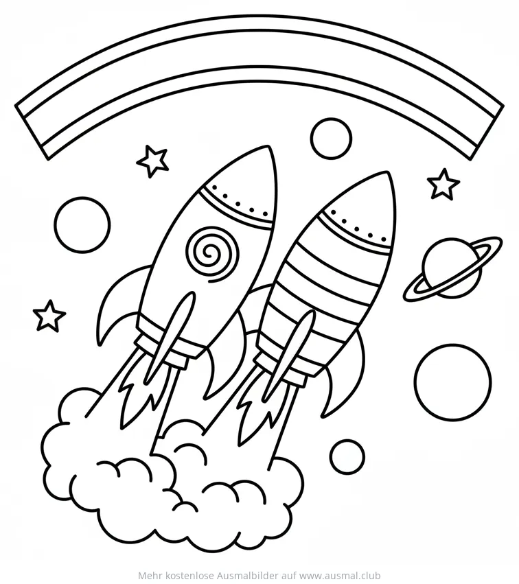 Raketenrennen Ausmalbild im Weltraum