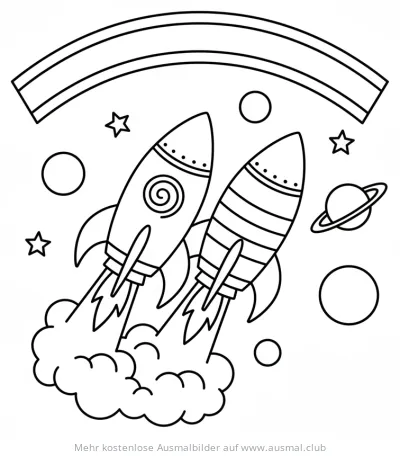 Raketenrennen Ausmalbild im Weltraum