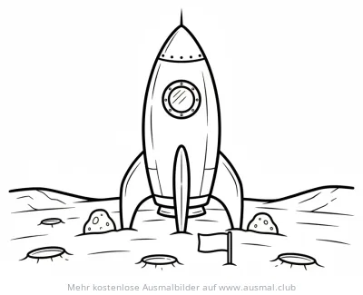 Rakete auf dem Mars Ausmalbild mit Kratern und Flagge