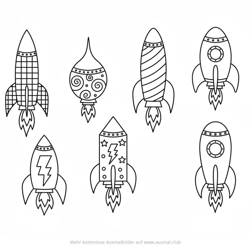 Raketen Sammlung Ausmalbild