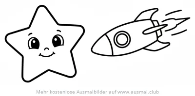 Freundlicher Stern mit Gesicht und Rakete Ausmalbild