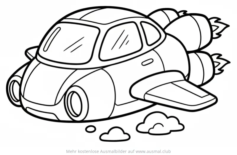 Cartoon Rakete mit Wolken Ausmalbild