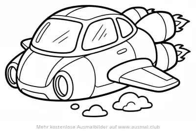 Cartoon Rakete mit Wolken Ausmalbild