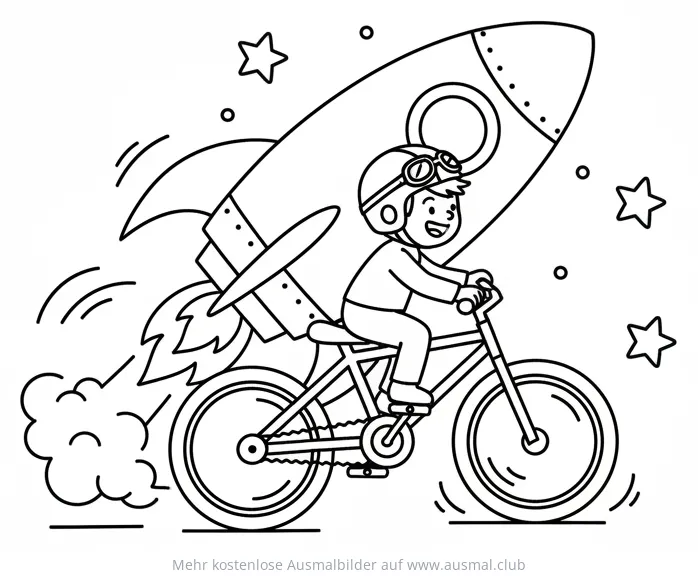 Rakete Fahrrad Ausmalbild mit Kind