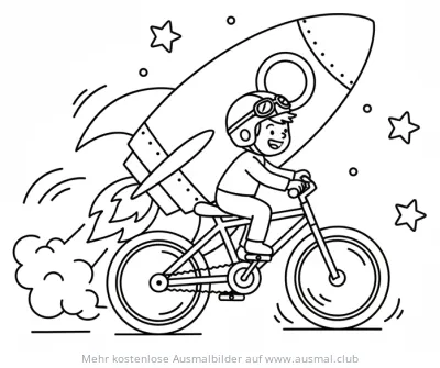 Rakete Fahrrad Ausmalbild mit Kind