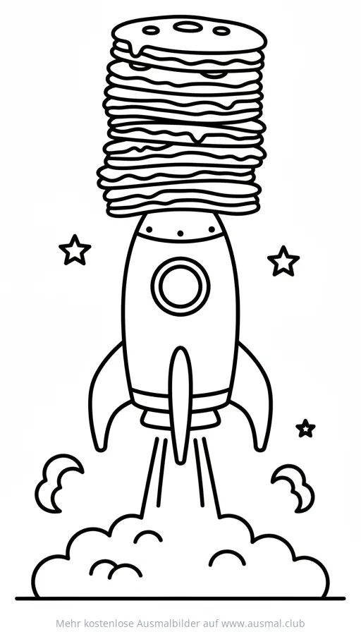Rakete mit Pfannkuchen-Stapel Ausmalbild