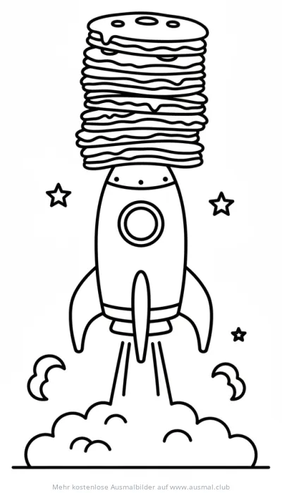 Rakete mit Pfannkuchen-Stapel Ausmalbild