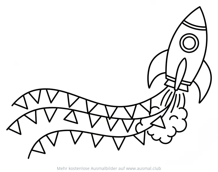Rakete mit Wimpelkette Ausmalbild