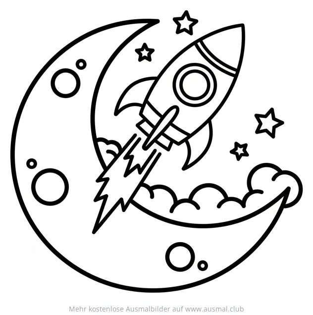 Rakete startet vom Mond Ausmalbild