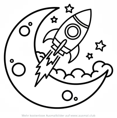Rakete startet vom Mond Ausmalbild