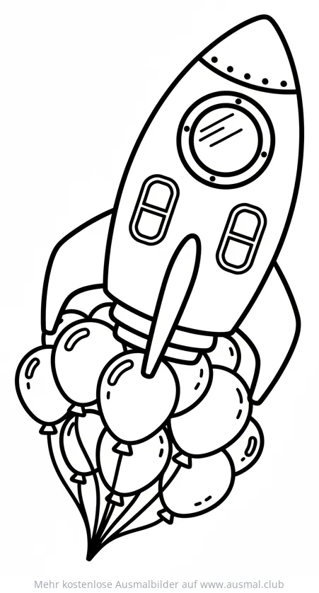 Rakete, die von Ballons getragen wird, Ausmalbild