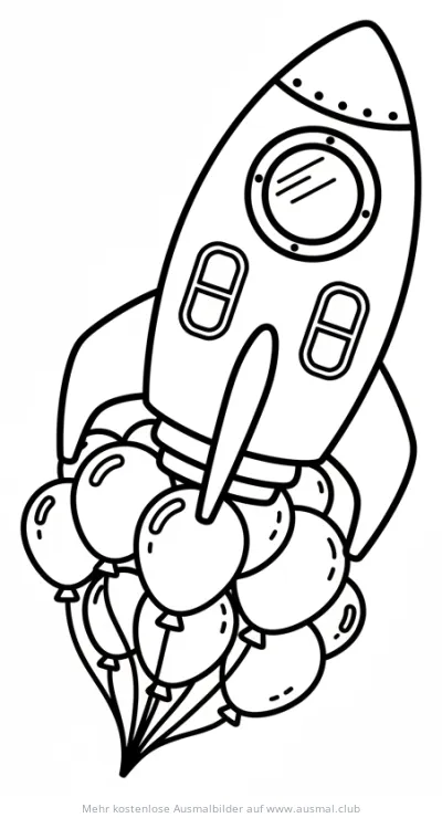 Rakete, die von Ballons getragen wird, Ausmalbild