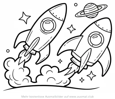 Zwei Raketen im Weltraum Ausmalbild