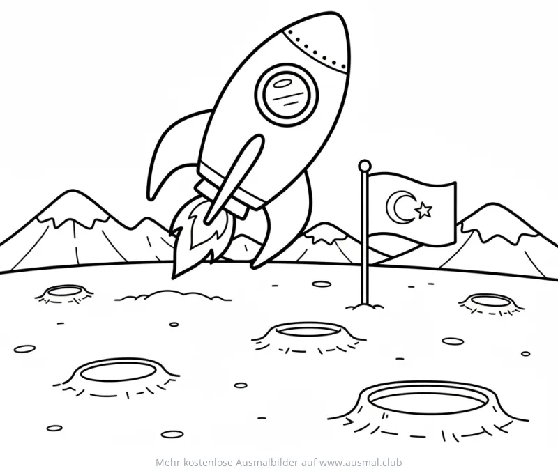 Rakete auf dem Mars mit türkischer Flagge Ausmalbild