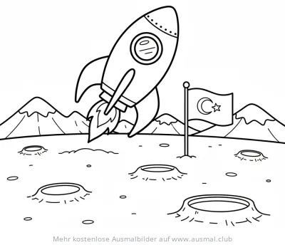 Rakete auf dem Mars mit türkischer Flagge Ausmalbild