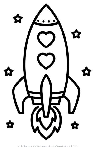 Rakete mit Herzen und Sternen Ausmalbild